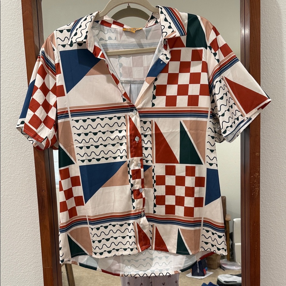Geometric Patterned Button Down Shirt - image 1